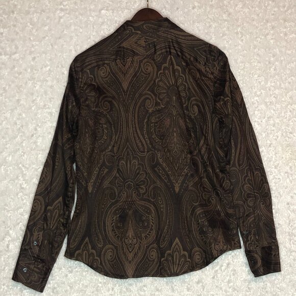 Lauren Ralph Lauren Brown Paisley 100% Cotton‎ Button Down Shirt Size Medium - Picture 4 of 6